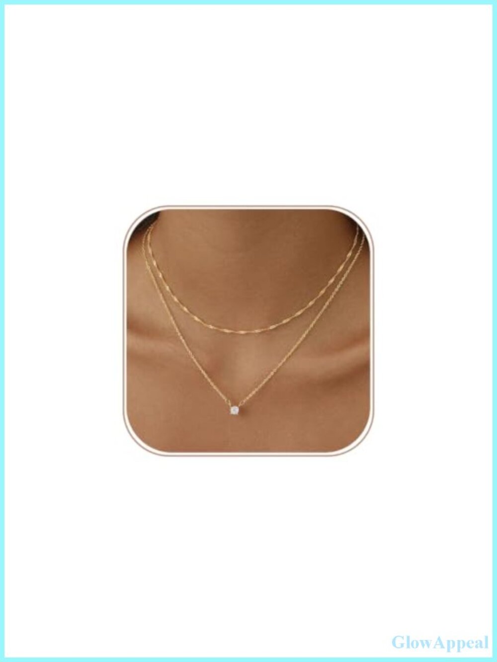 Gold Plated Layered Necklace Set with Cubic Zirconia Pendant and Twist Chain